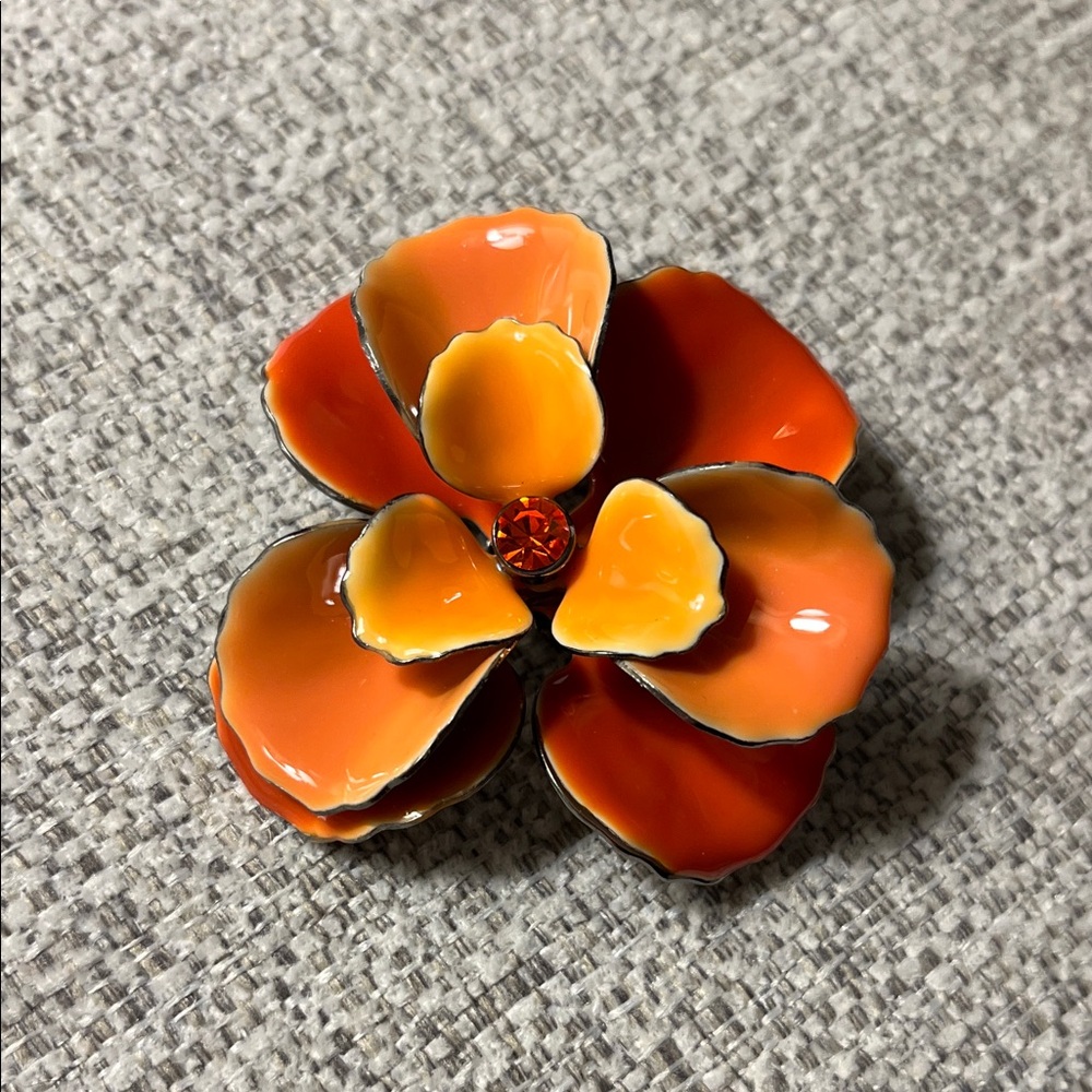 Vintage Large Orange and Yellow Flower Enamel Brooch